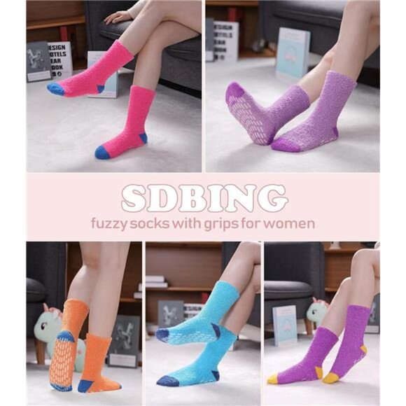 Non Slip Socks Fuzzy Socks with Grips for Women Hospital Socks with Grips - Picture 12 of 14